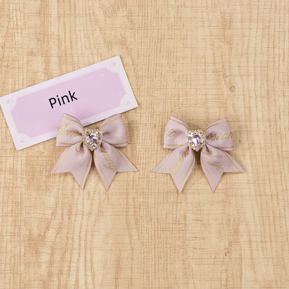 Letter Kei Rhinestone Bow Hairclips Jirai Black/Pink/White