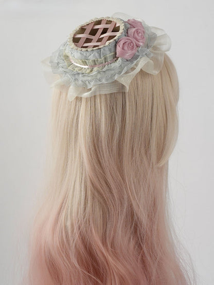 Blue Lolita Woven Design Flower Hat Mini Accents with Pink Sweet