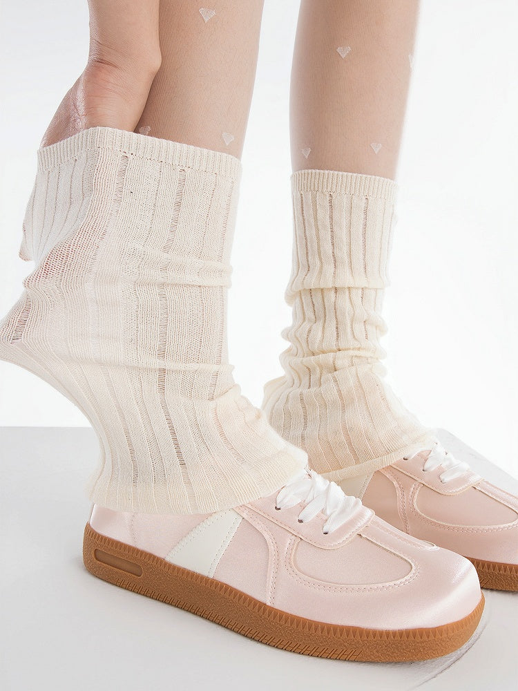 Ultra-Thin Leg Warmers Gray/Creamy White/Black Knitted Striped 35CM Vertical