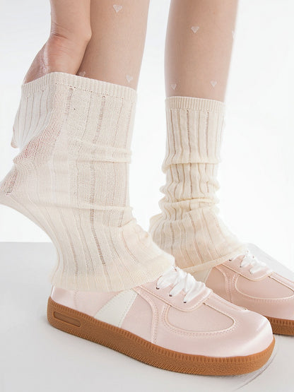 Ultra-Thin Leg Warmers Gray/Creamy White/Black Knitted Striped 35CM Vertical