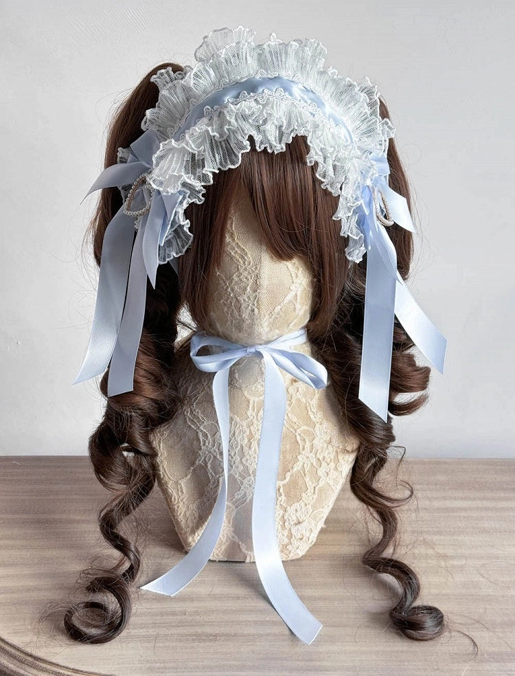 Pink Cake-Style Blue Sweet Lolita Ruffled / Black Hairband