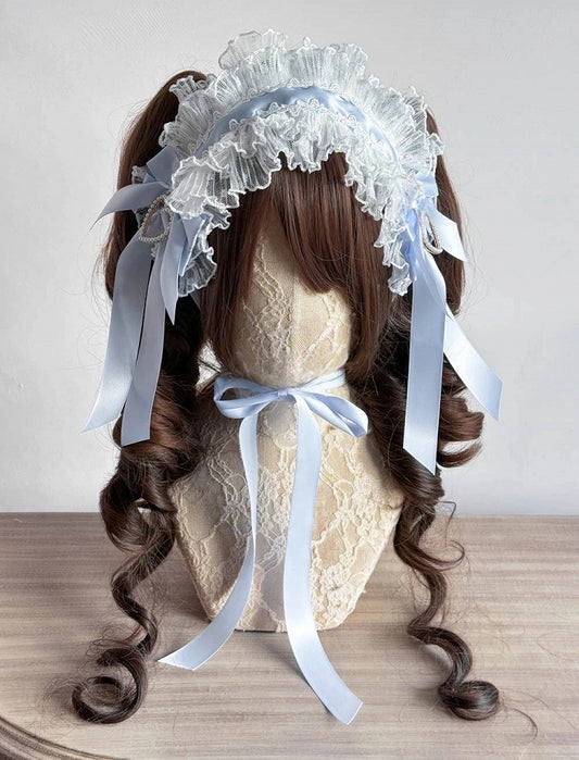 Pink Cake-Style Blue Sweet Lolita Ruffled / Black Hairband