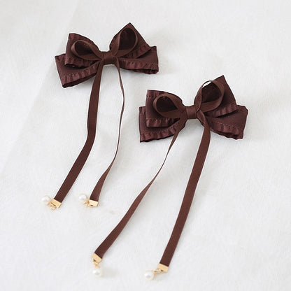 Pair Decorations Ribbon with of Bead Hairclips Colors Bowknot A Sweet 8