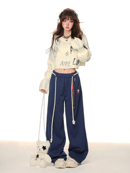 Schnitt Blau/Grau/Rot Weite Beinhose Dunkel