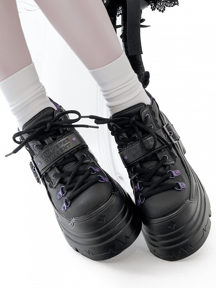 - Platform Strap Closure Black Design Shoes Lace-up Buckle Punk