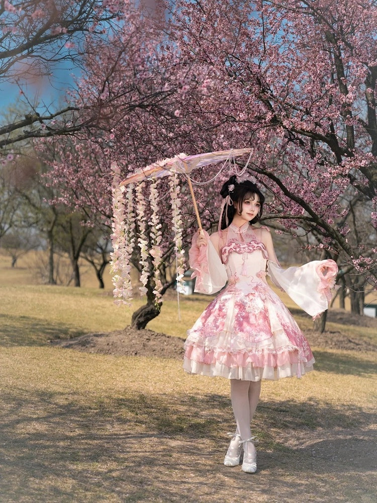 Cheongsam Print Jumper Full Style Rock Lolita Sakura Set Kleid Qi Pink