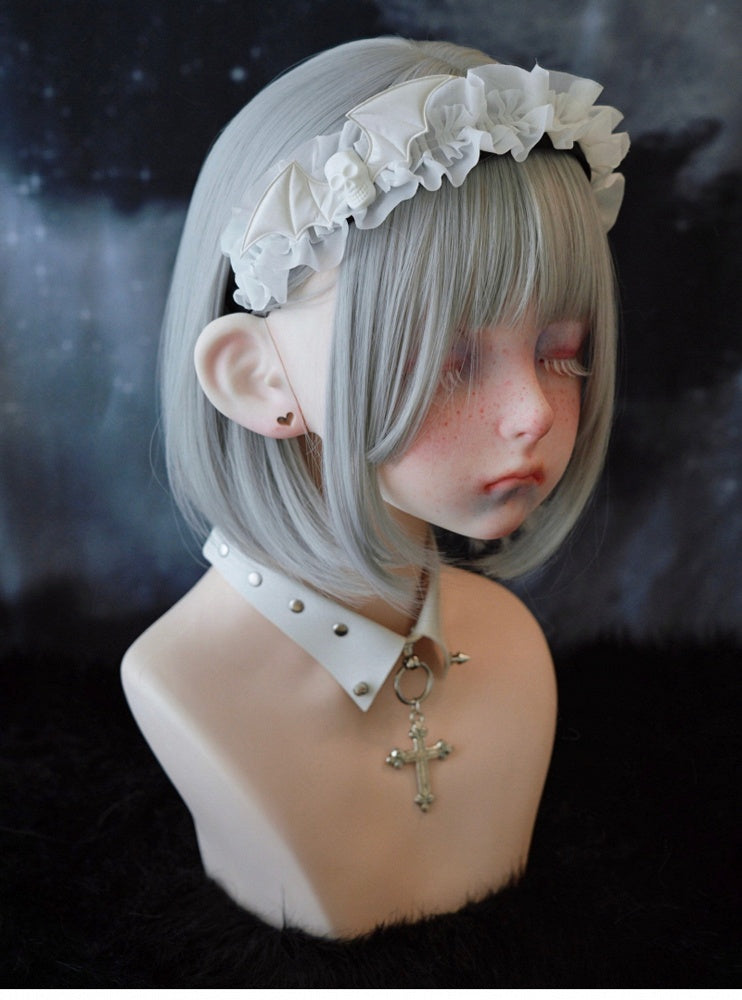 White Gothic Handmade Skeleton Bat Wing Ruffled KC