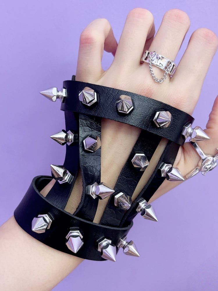 PU Bracelet Studs With Pink/White/Black Y2K Metal Punk