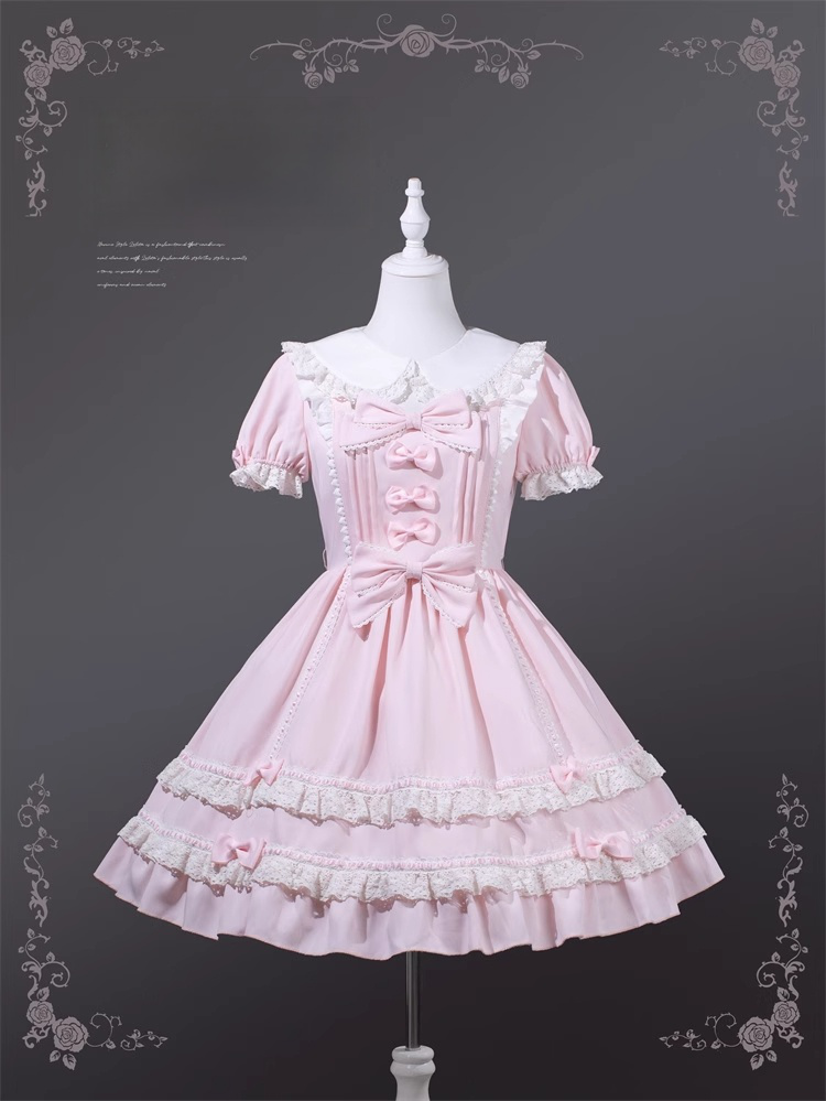 Lolita Kleid Stück Akzente Schule Rosa Peter Pan Kragen Bowknot Licht Alte