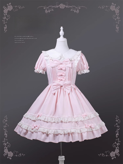Lolita Kleid Stück Akzente Schule Rosa Peter Pan Kragen Bowknot Licht Alte