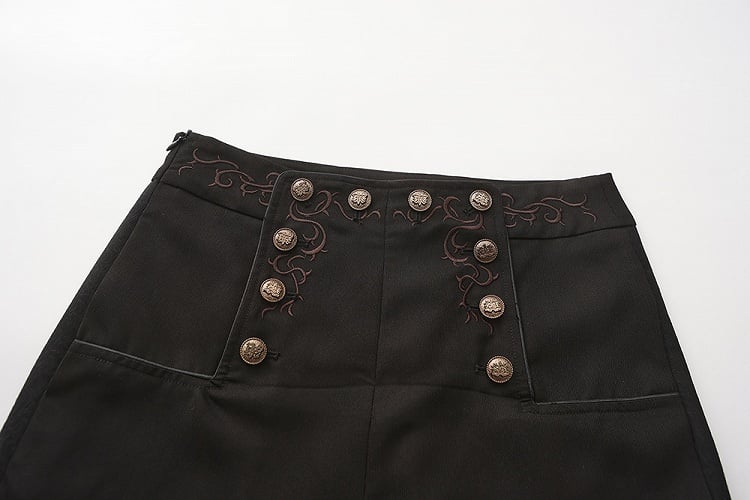 Lolita Ouji-Hose mit Knopf und Stickerei, Schwarz