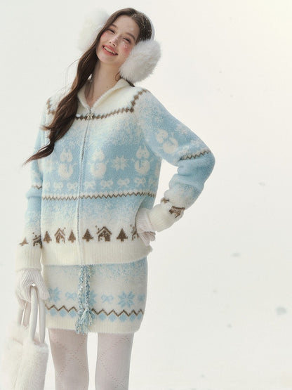 Skirt Pattern BlueWhite Kawaii Details Snowflake with