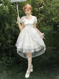 Version Cropped Top Kleid Overlay Weißer Slip Full Empire Lolita + Kurzes Kopfschmuck-Set - Style