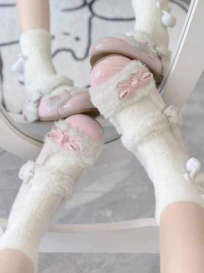 1 cm Heel Pink Sweet Lolita Mary Janes with Star Snap & Bow-Decorated Heart Patch