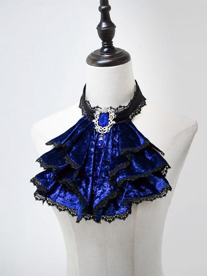 Lolita Skirt Waist Sleeves and Boned Blue Tie Jabot Gothic Long + Black Full - Shirt Hat Mini Klein Set Bell High