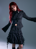 Distressed Side - Design Black Skirt Punk Pockets Drawstring