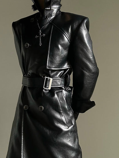 Coat Front with Button PU Dual-Wear Black Design Waist Ouji Set Belt
