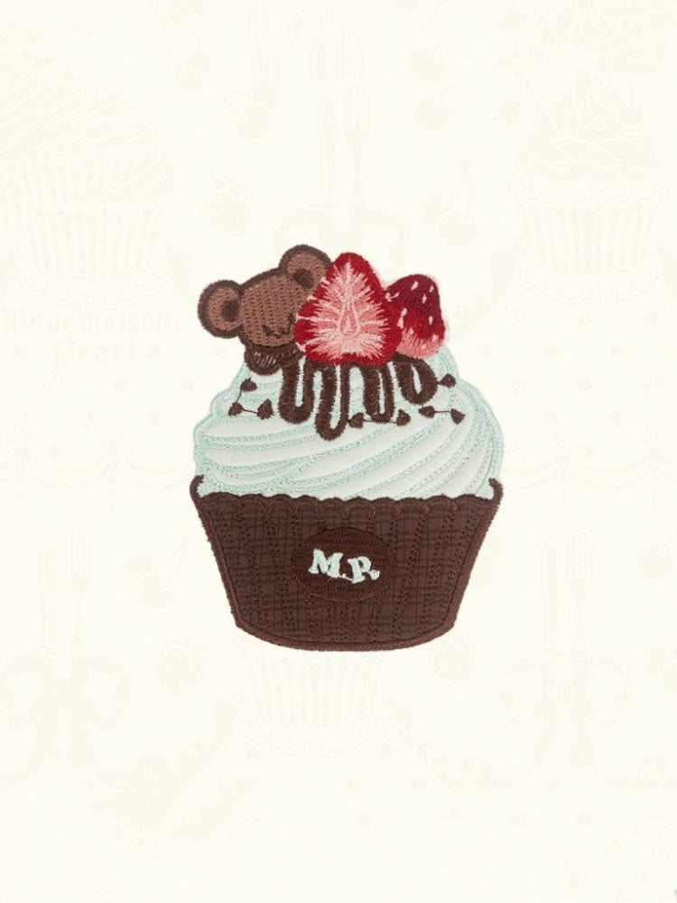 Mint Brown Embroidery Blue Cupcake / Pink Brooch Green
