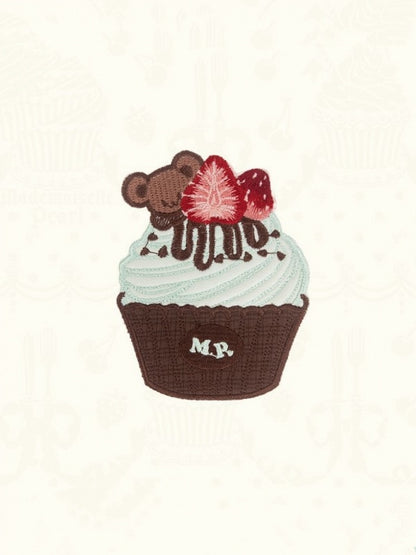 Mint Brown Embroidery Blue Cupcake / Pink Brooch Green