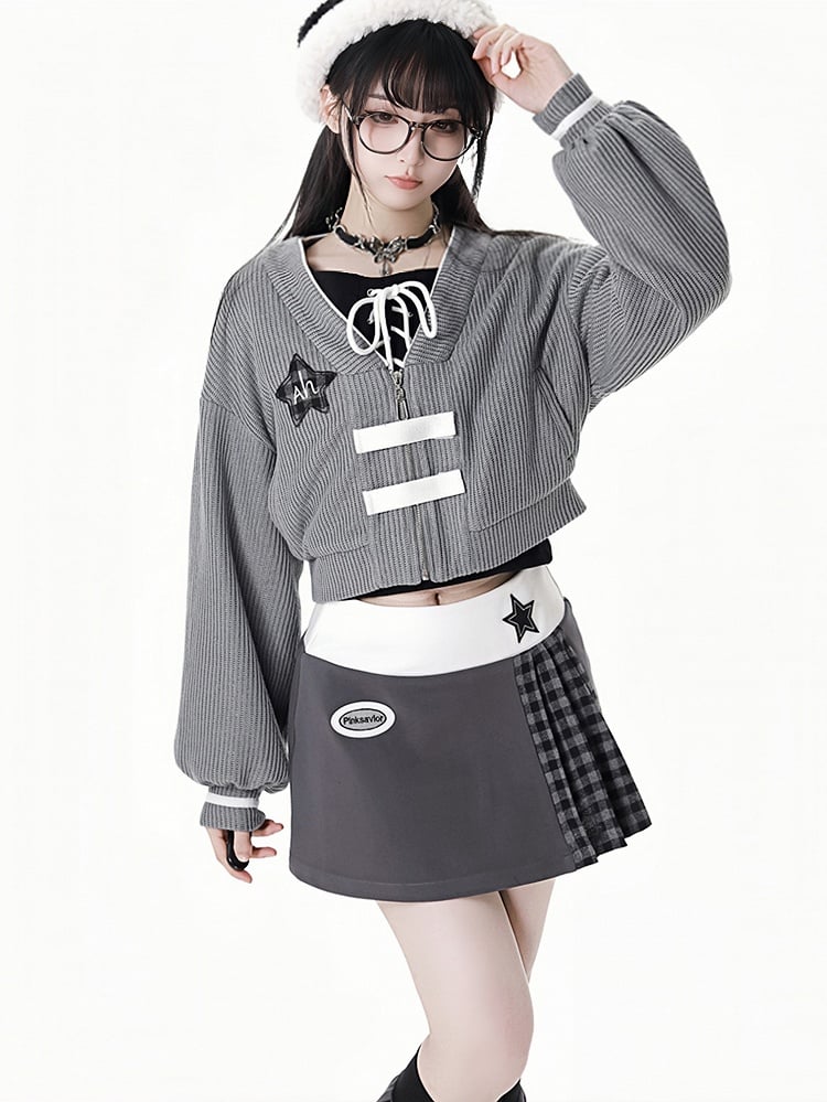 グレーパープルのスターアップリケミニスカート