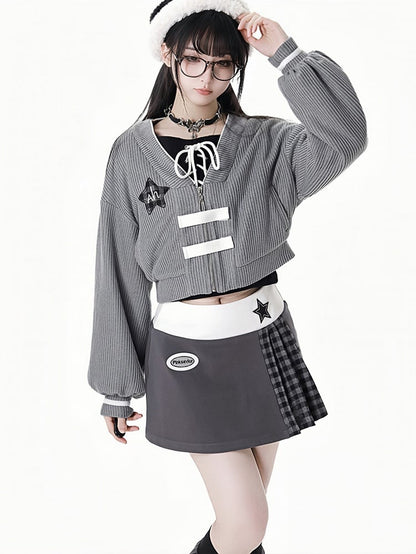 グレーパープルのスターアップリケミニスカート