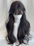 Tea Black 65cm Long with Wig Wavy Full Bangs