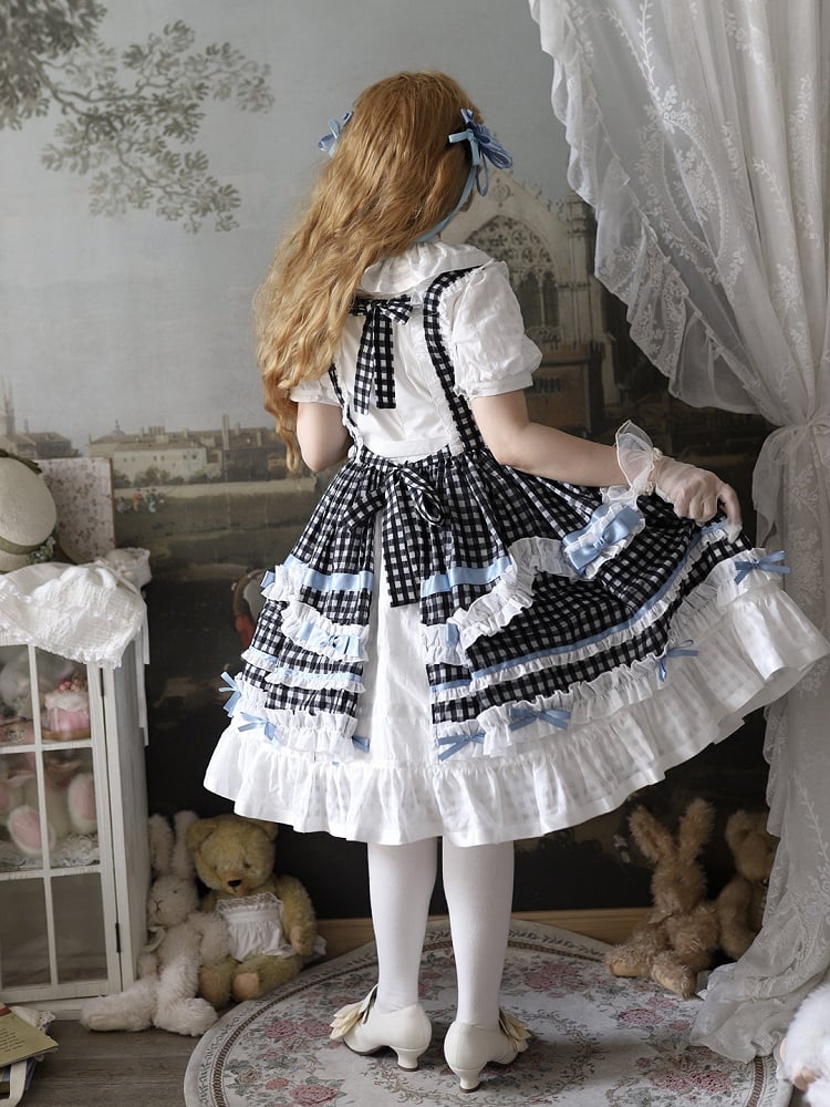 Monochrome Checkered Frilly Bow Lolita Jumperdress