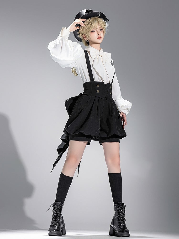 Shorts Waist Overall Big Lolita Train High Bow Black Ouji with