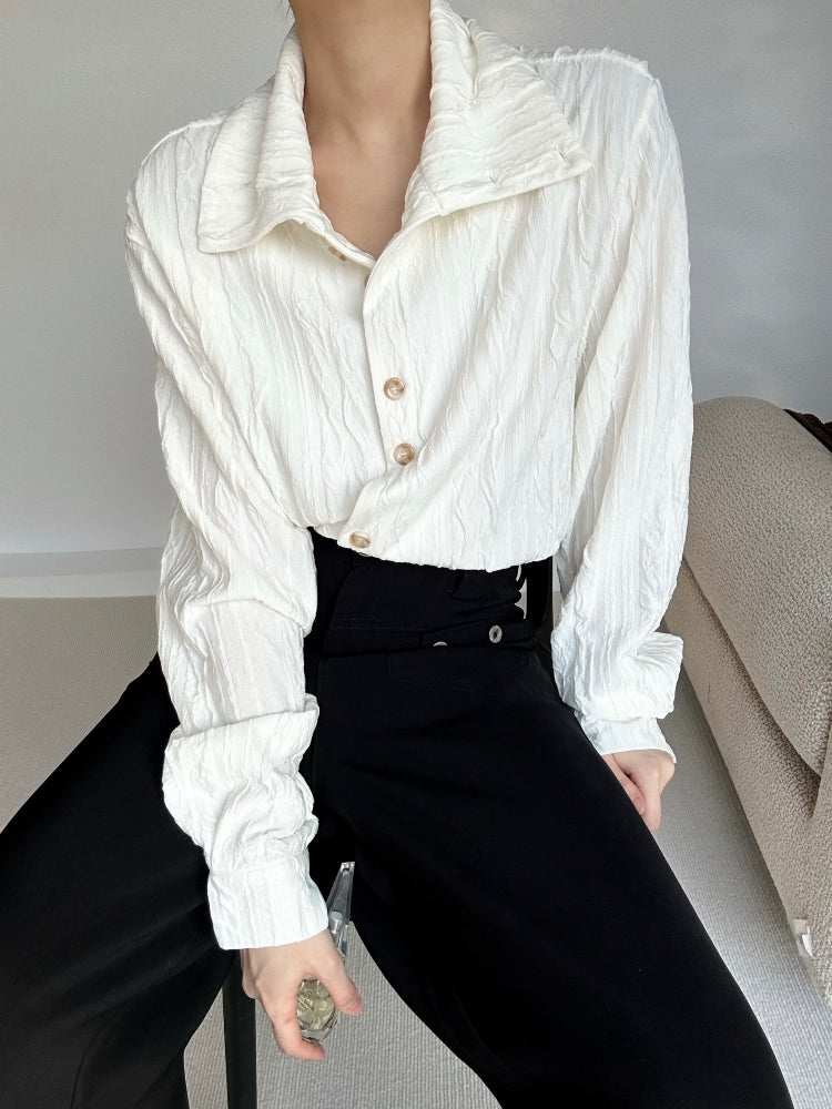 Ouji Cuffs Apricot with Collar Lolita Long Mandarin Textured Shirt Button Sleeve