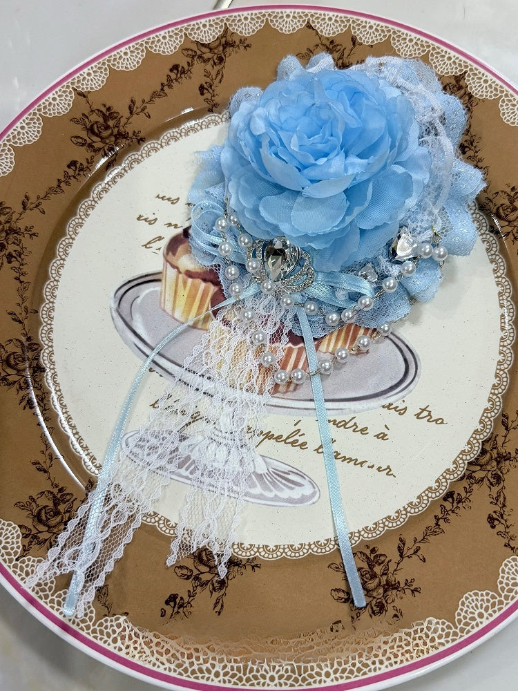 Strass Haarspange Blumen Perlen Blau Verziert Charm Krone