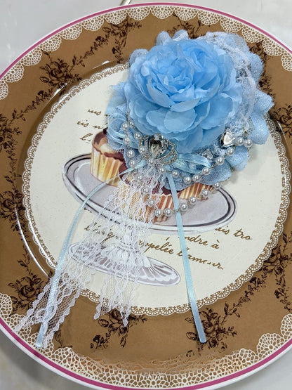 Strass Haarspange Blumen Perlen Blau Verziert Charm Krone