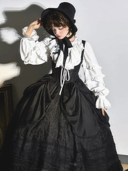 Detail Lolita with Under Bust Dress Embroidery Gothic Waist Black Boned