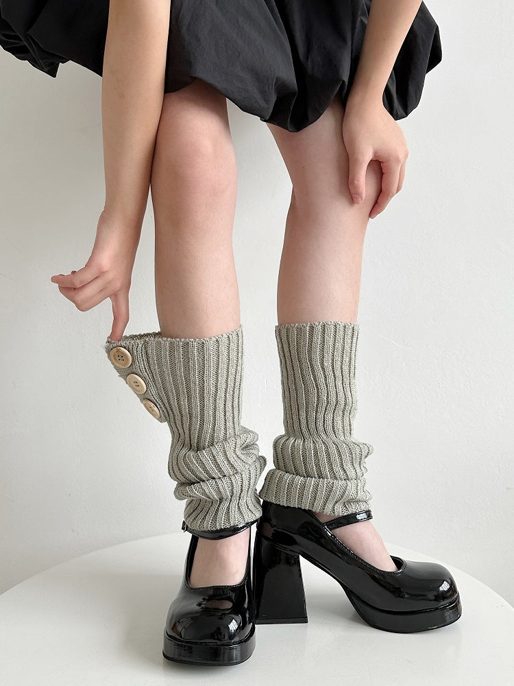 4 Colors Button Decorated Knitted Leg Warmers