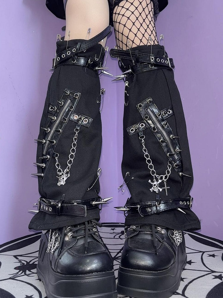 Rock Pin Punk Cross Skeleton Warmers Studs Leg Decorated Charm Black And