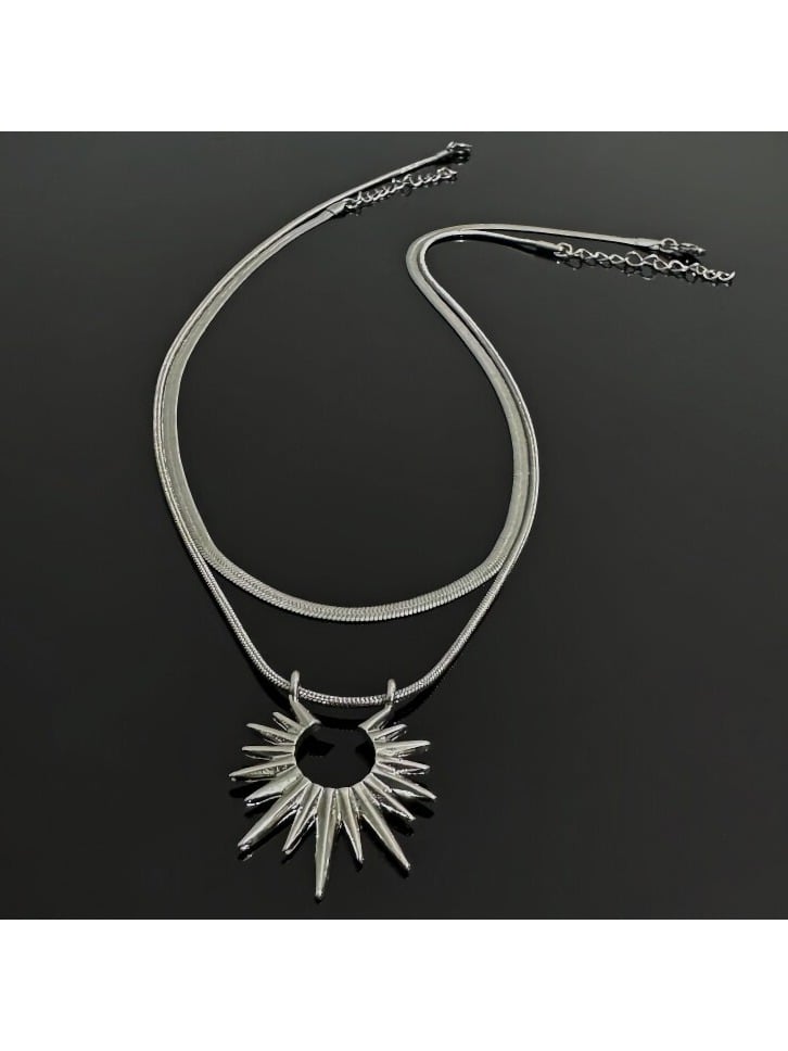 Silver Layered Sun Pendant Necklace - YSHXS