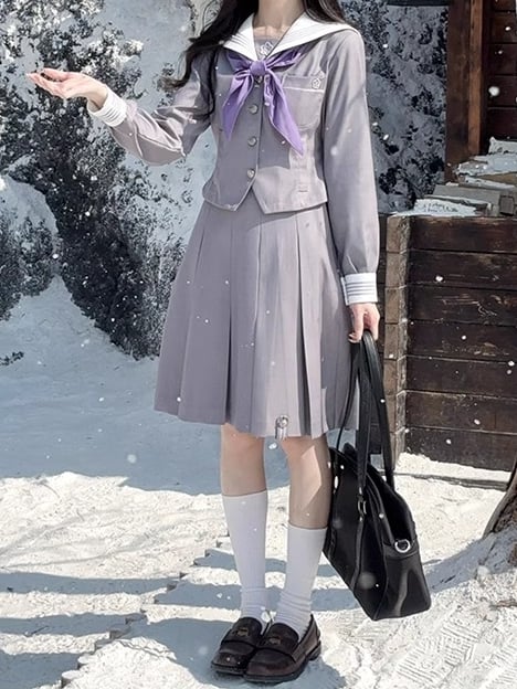 JK Floral Applique Dusty Purple Collar Uniform Sailor Blouse