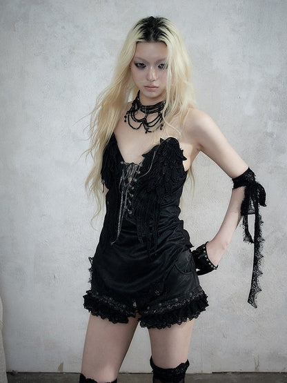 3D Wing Embroidered Lace Corset Top in Black - NO ROMANCE
