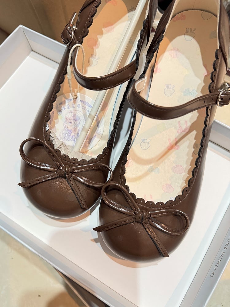 with Bow Toe Sweet Accents Mary Lolita Janes Brown 3cm Low-heel Round