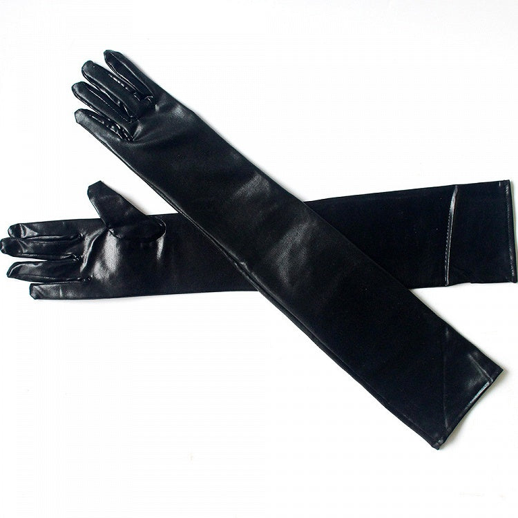 Black/White PU Gloves Long