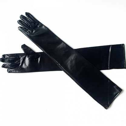 Black/White PU Gloves Long
