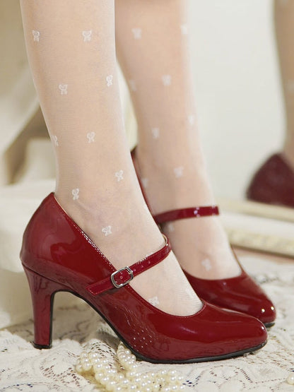 Lolita Red with Buckle Strap Leather Wine Elegant in Mid/High Heels PU