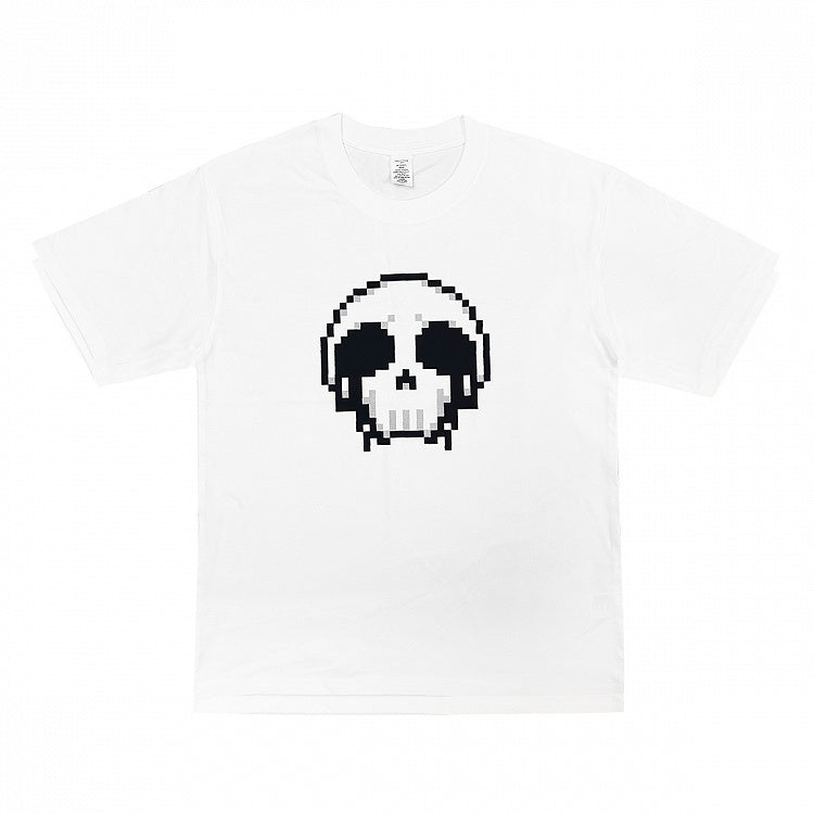 Pixel Round Neck T-Shirt Skeleton Print Cotton Black/White