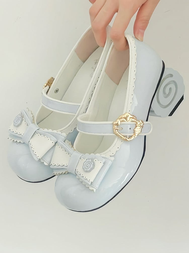 Hem Sweet with Scalloped Bow Blue Mid-heel Accents Mary Lolita Janes