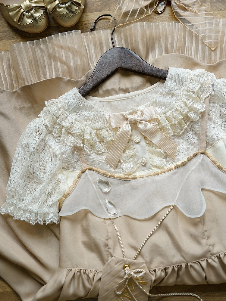 Peter Sleeves Blouse Apricot Lolita Short Pan Collar