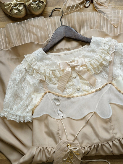 ピータースリーブブラウス アプリコット ロリータ ショート パンカラー