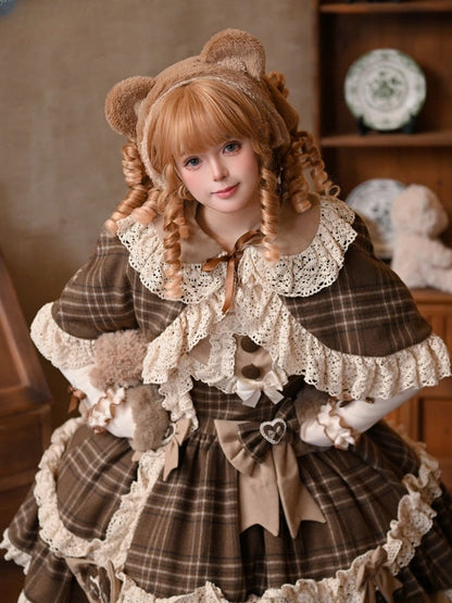 Reversible Brown Lolita Pan Peter Cape Plaid Collar