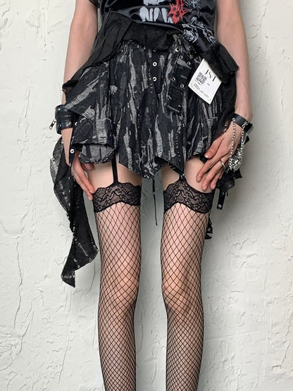 Lace Fishnet Y2K Suspender Black Trim Stockings Design