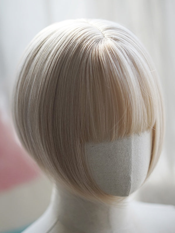 Milk White and Light Blonde and Black Bob Cut Short Straight Wig With Full Bangs