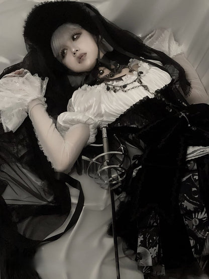 Lace Cuffs Blouse White with Off-the-shoulder Lolita