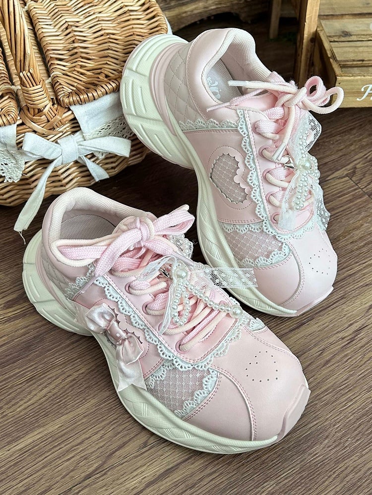Lolita Sweet Delicate Shoes Lace - Platform Pink Trim